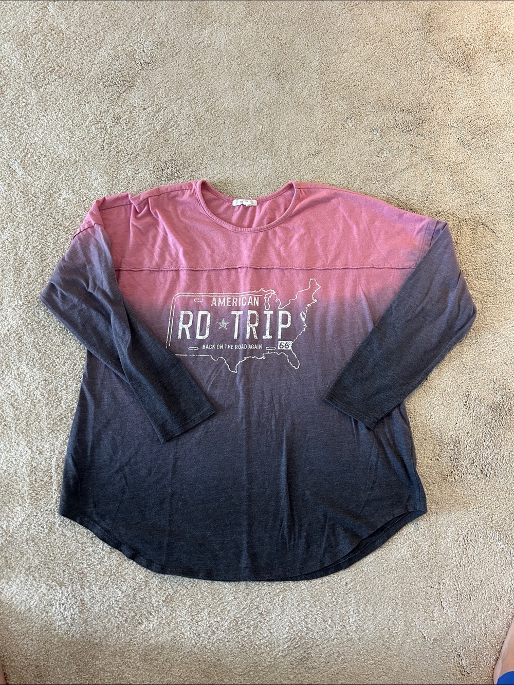 Maurices Pink to Black Ombre Long Sleeve 'Road Trip' Tee